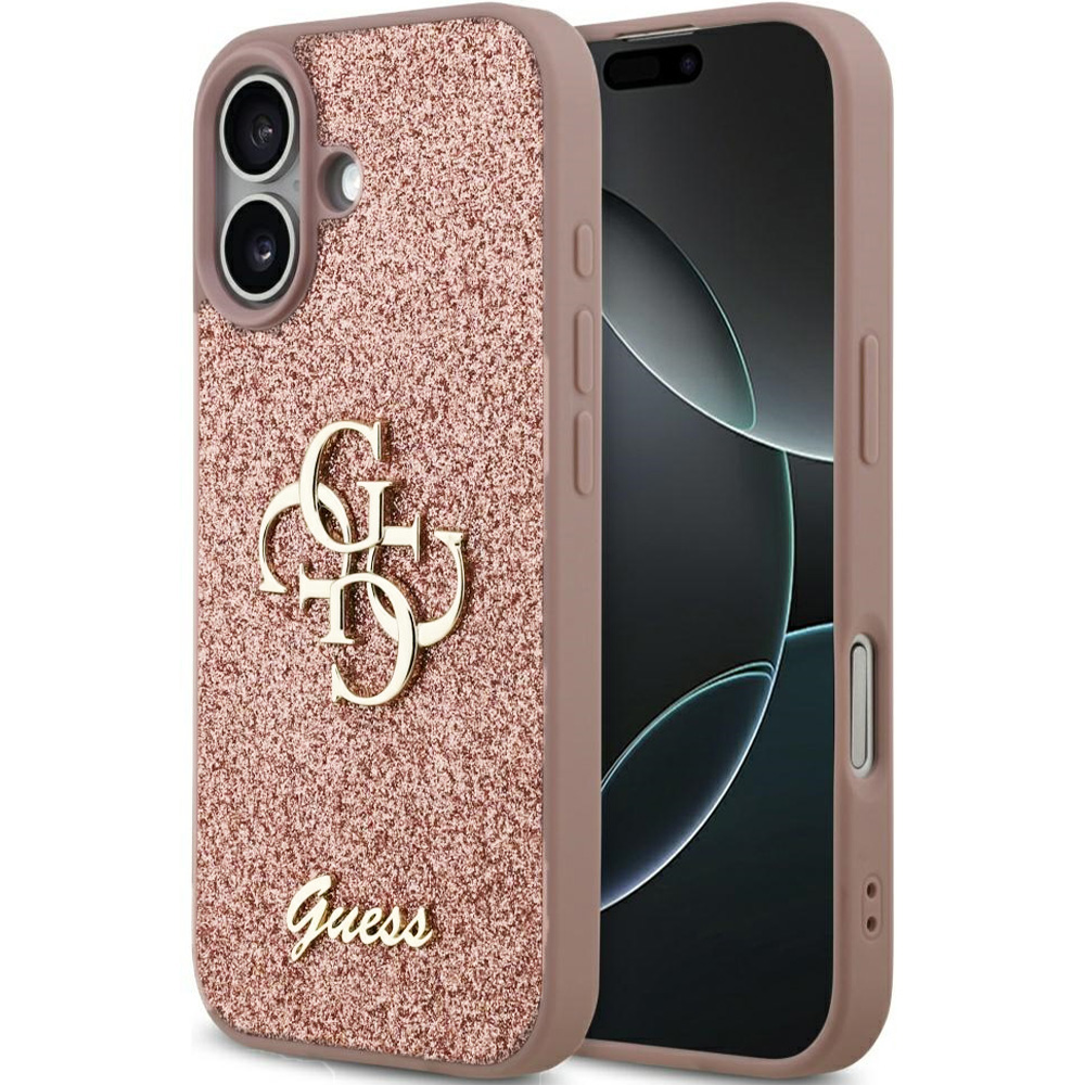 Etui Guess Fixed Glitter Big 4G do iPhone 17, różowo-brokatowe